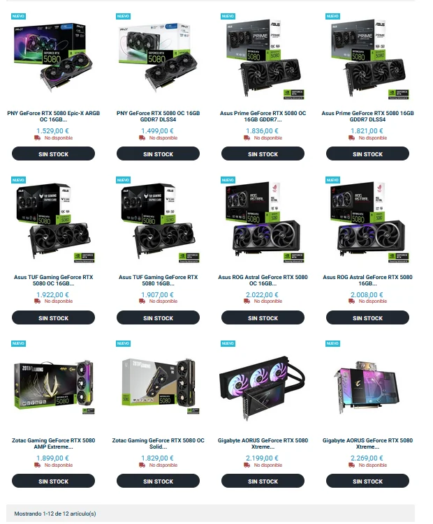 کارت‌گرافیک‌های RTX 5080 و RTX 5090 با قیمت‌های بسیار بالا در وبسایت یک خرده‌روش اسپانیایی لیست شدند