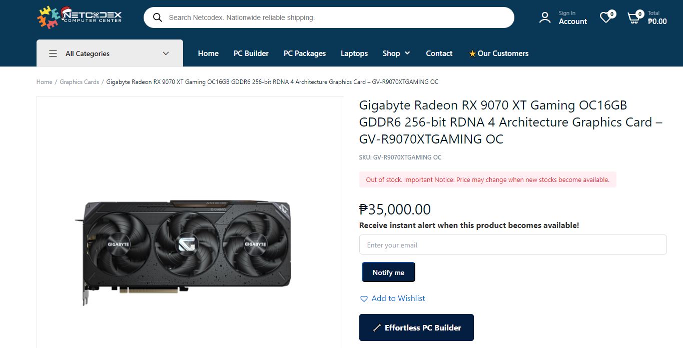 کارت گرافیک RX 9070 XT Gaming OC گیگابایت با قیمت حدود 530 دلار و سرعت نزدیک به 3 گیگاهرتز لیست شد