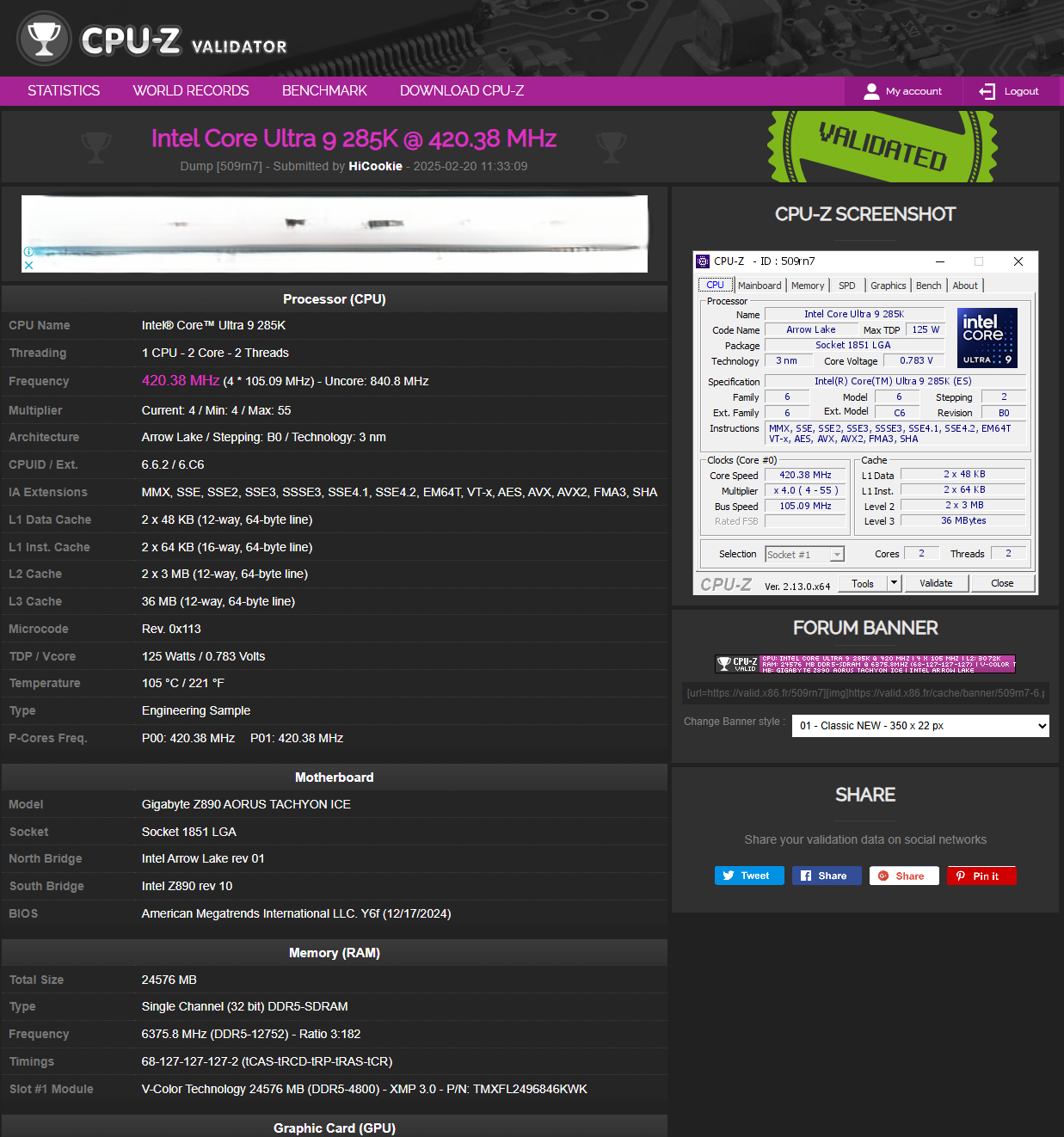 گیگابایت رکورد اورکلاک رم را با مادربرد Z890 AORUS TACHYON ICE شکست !