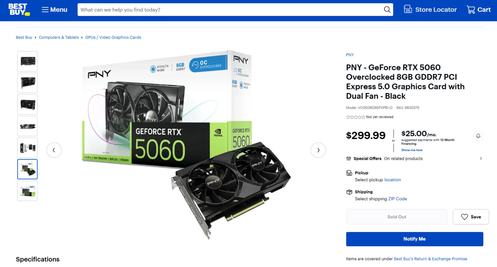 کارت گرافیک RTX 5060 شرکت PNY با قیمت 299 دلار لیست شد