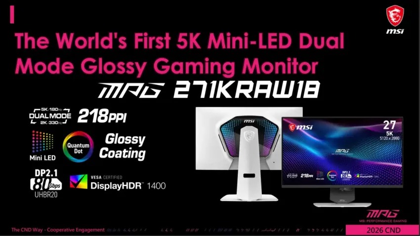 MSI از مانیتور گیمینگ MPG 271KRAW18 با حالت دوگانه 5K و 330 هرتز رونمایی کرد