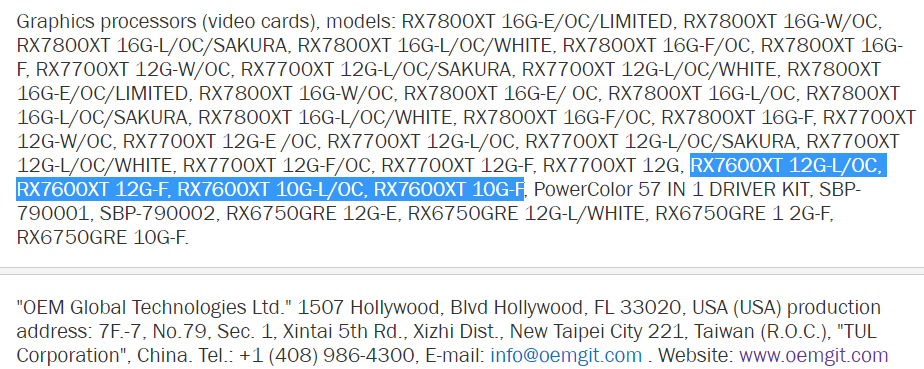 PowerColor کارت گرافیک RX 7600 XT را با حافظه 10 و 12 گیگابایتی مشخص کرد